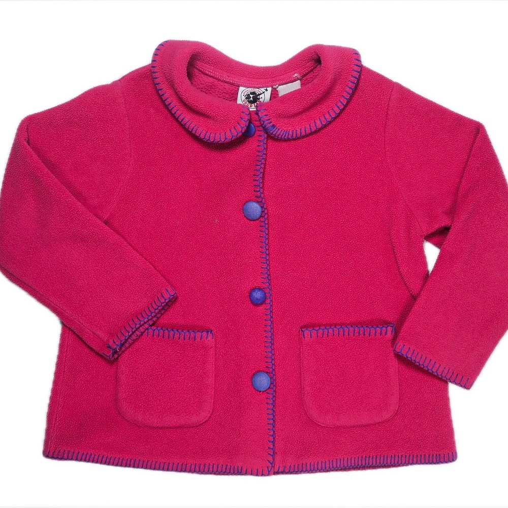 VINTAGE/Y2K Good Lad Fleece Button Up Jacket Pink With Purple Stitching